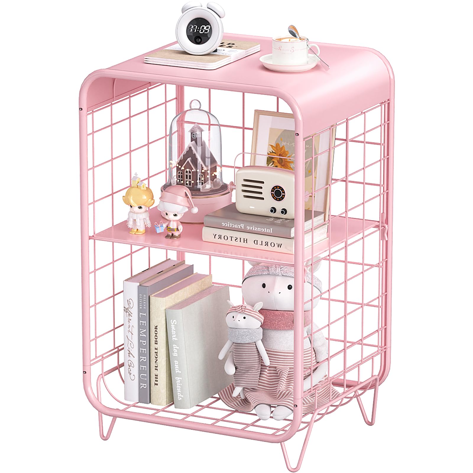 Metal Side Table,Cute Nightstand,3 Tier End Table with Storage,Vintage Bedside Table,Girls Bedroom Furniture,Accent Table,Small Coffee Table for Living Room,Bedroom,Dorm,Blue