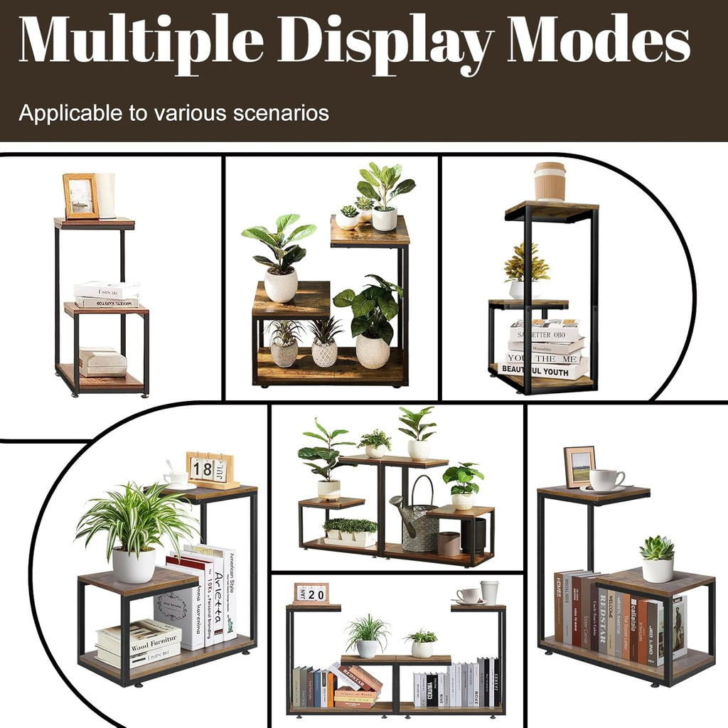 G Shaped Side Table, 3 Tier End Table for Couch Indoor, Small Sofa Coffee Table with Metal Frame for Living Room Bedroom Nightstand Bedside