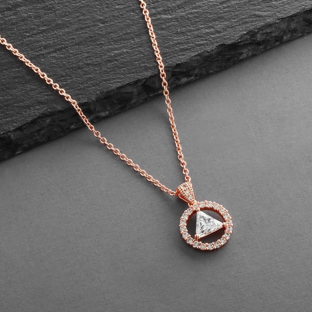 Mariell 14K Rose Gold Plated AA Recovery Necklace CZ Unity Pendant - Great Jewelry Gift for Sober Women