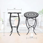 Vipush Mosaic Patio Side Table Outdoor Accent Table Bistro Coffee Table Plant Stand Indoor Folding Round End Table for Small Porch Balcony Backyard,Black
