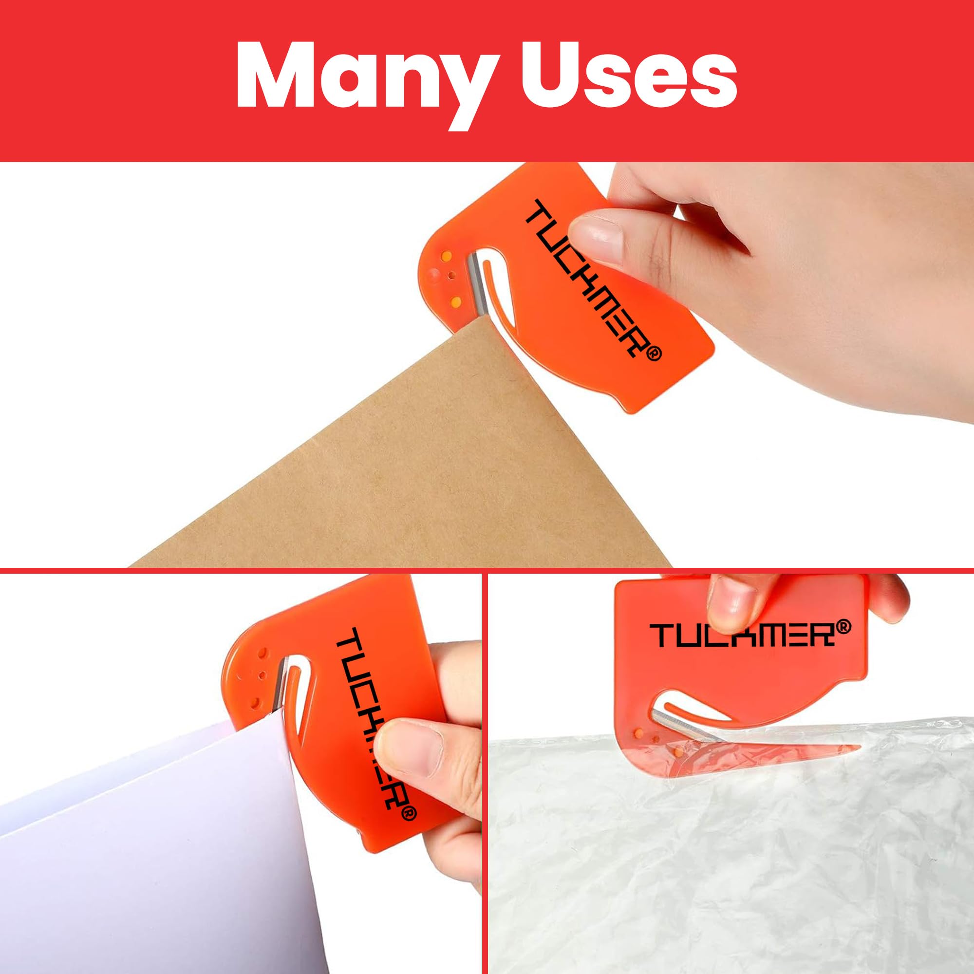 4 Pk Letter Opener Envelope Slitter - Mail Opener for Women, Men, Office, Home & Business. Envelope Opener with Safety Concealed Razor Blade and Guiding Tip for Perfect Cut - Set of 4 (Colors)