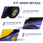 HMFULE Twin racerbilseng, trærammeseng med hjul, LED-lys og lamelsupport til børn, småbørn, teenagere, drenge, ingen boxmadras nødvendig, blå