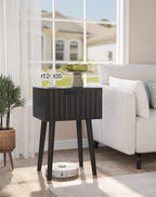 YMYNY Fluted Nightstand Set of 2, Small End Table, Modern Coffee Table with Drawer, Solid Wood Legs, Retaining Chain, 13.8" x 10.6" x 20.9", for Bedroom and Small Spaces, Black UHST014B-2