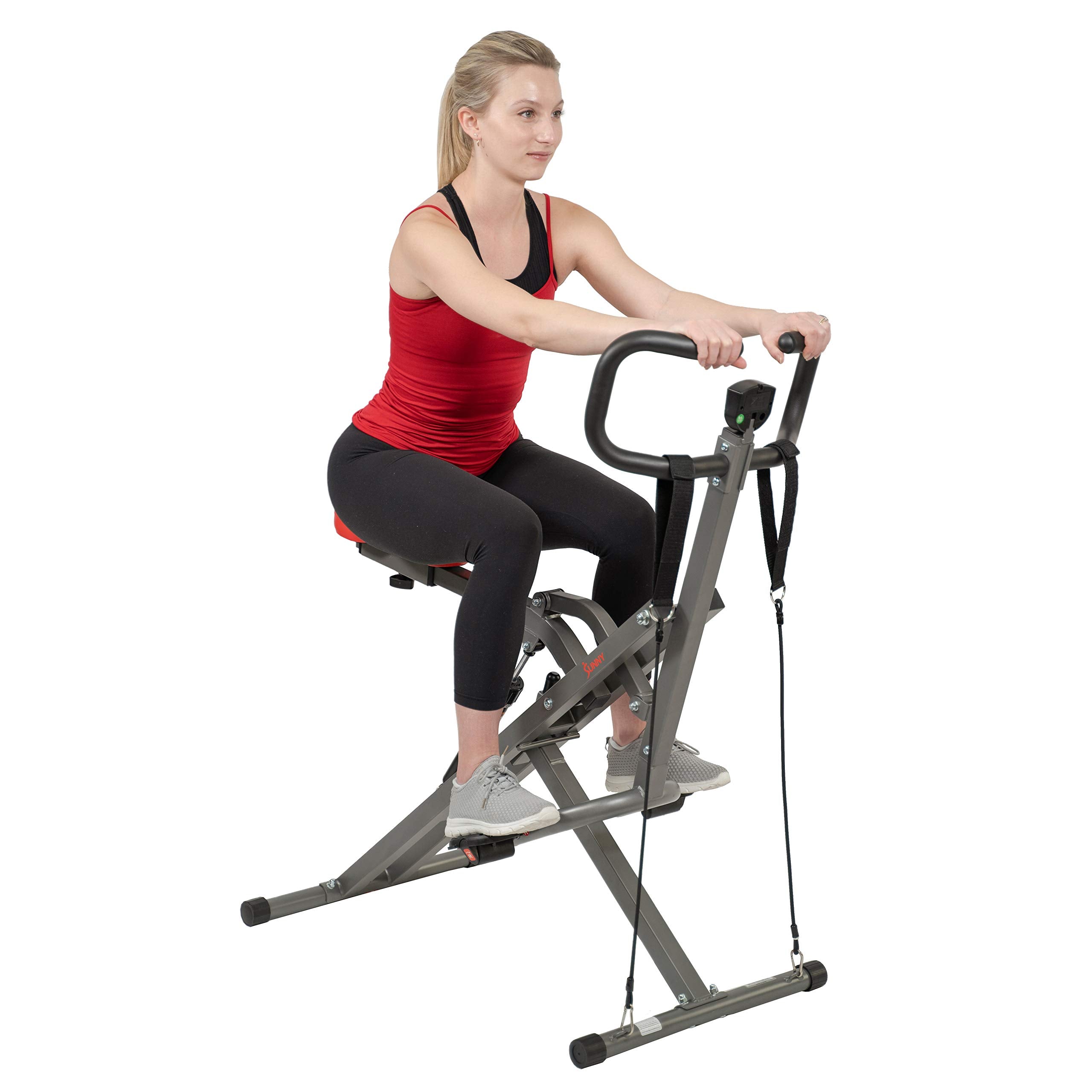 Sunny Health & Fitness Row-N-Ride PRO Machine à Squats pour la Maison, Rameur Pliable avec Capacité de 300 LB et 12 Niveaux de Résistance, Équipement d'Exercice Complet pour le Corps, Machine à Ramer - SF-A020052