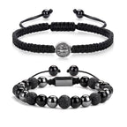 2 pcs Cross Beaded Bracelets for Men,8mm Black Obsidian Tiger eyes Hematite Mens Triple Protection Bracelet Set Fathers Day Birthday Jewelry Gifts