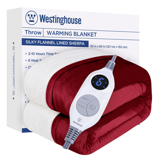 Westinghouse Heated Blanket Queen Size, Soft Flannel to Sherpa Electric Blanket with 10 Heating Levels, 12 Hours Auto Off, Fast Heating Blanket, Machine Washable, 84x90 Inch, Charcoal