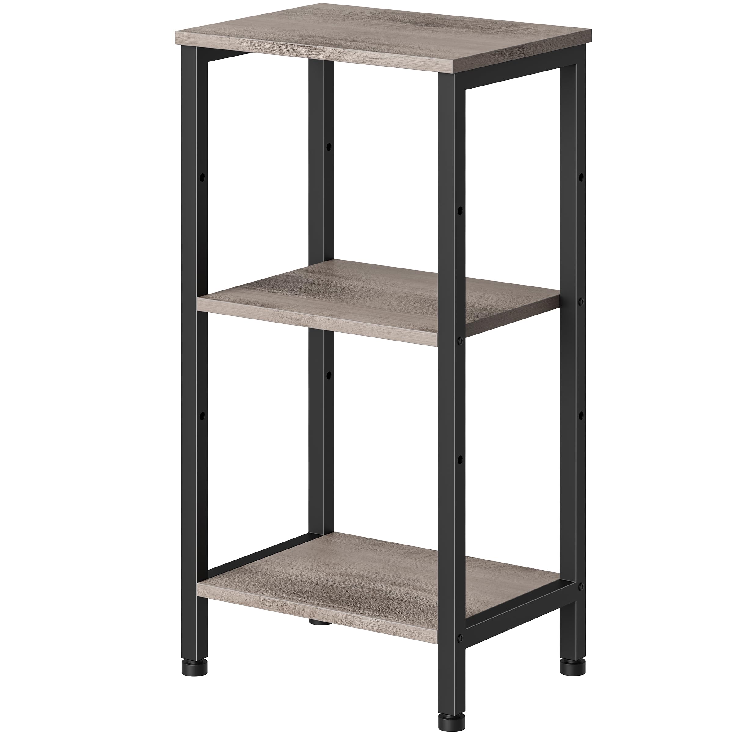 Tall End Table with Charging Station, 3 Tier Narrow Beside Table with Adjustable Shelf, Tall Gray Side Table Nightstand for Bedroom, Living Room Coffe Table, Office, Charcoal Grey