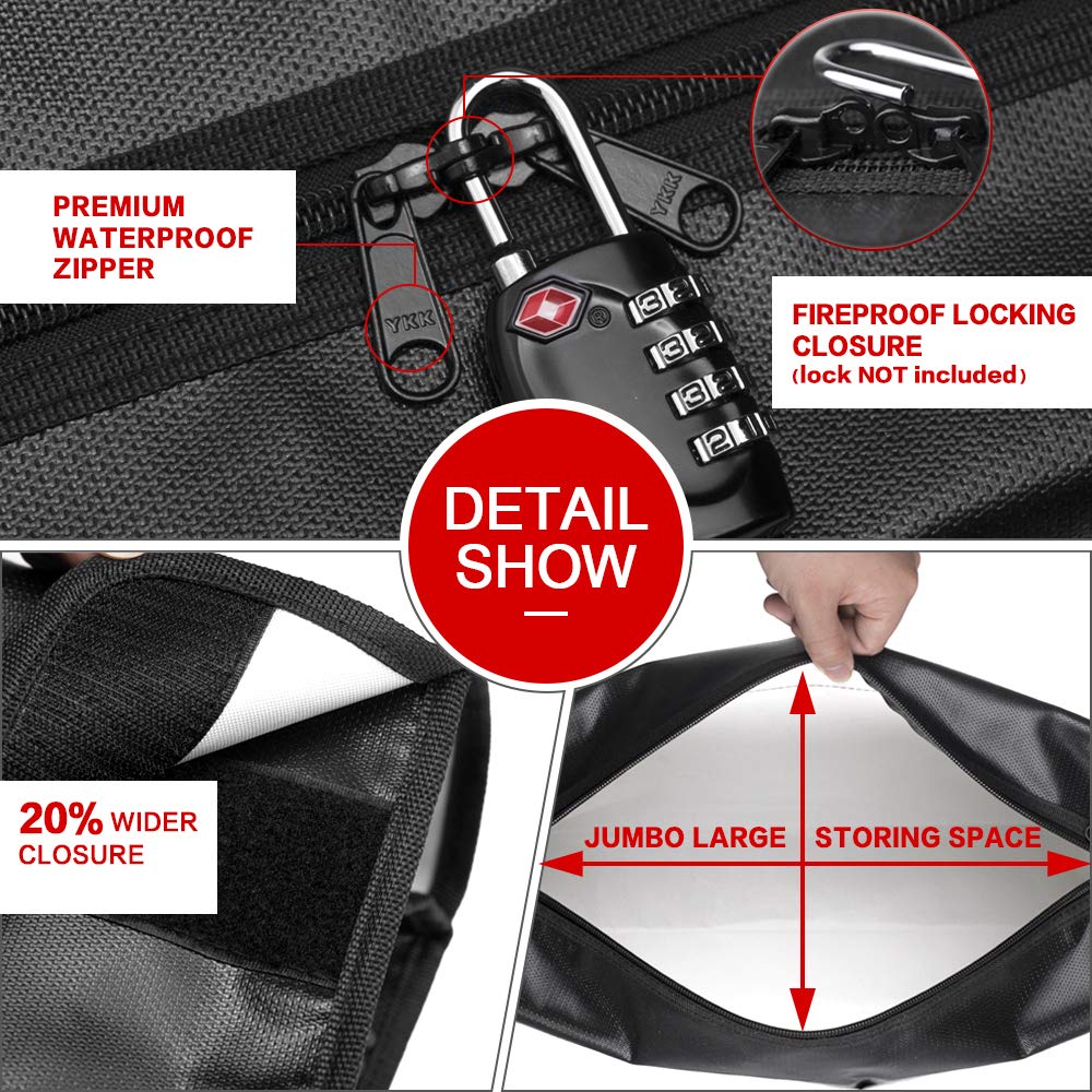 ROLOWAY Groß (17 x 12 x 5,8 Zoll) feuerfeste Tasche, feuerfeste Dokumententaschen, feuerfeste Geldtasche, wasserbeständige feuerfeste Safe-Tasche zur Aufbewahrung von Dokumenten und Wertgegenständen