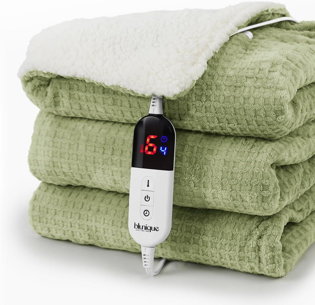 Heated Blanket Electric Throw Waffle, 50x60 Inches Sherpa Fleece Fast Heating Blanket 6 Heating Levels & 4 Hours Auto Off ETL Certification, Sage Green Throw
