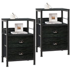 Furologee Nightstands Set of 2, End Table with 2 Fabric Drawers, Night Stand with 2 Hooks, Open Wood Shelf Bedside Table for Bedroom/Living Room/White