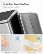 SONGMICS Trash Can, 2 x 8 Gallon (2 x 30 L) Garbage Can for Kitchen, with 15 Trash Bags, 2 Compartments, Plastic Inner Buckets and Hinged Lids, Airtight, Silver and Black ULTB60NL