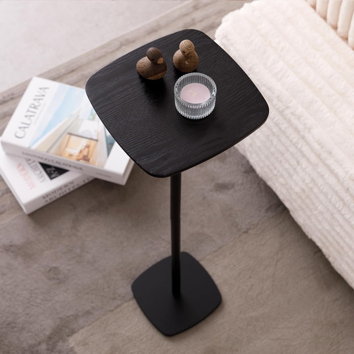Modern Martini Pedestal Side Table - Small Metal Cocktail Stand for Living Room, Bar, or Small Spaces - Black End Table (Black)