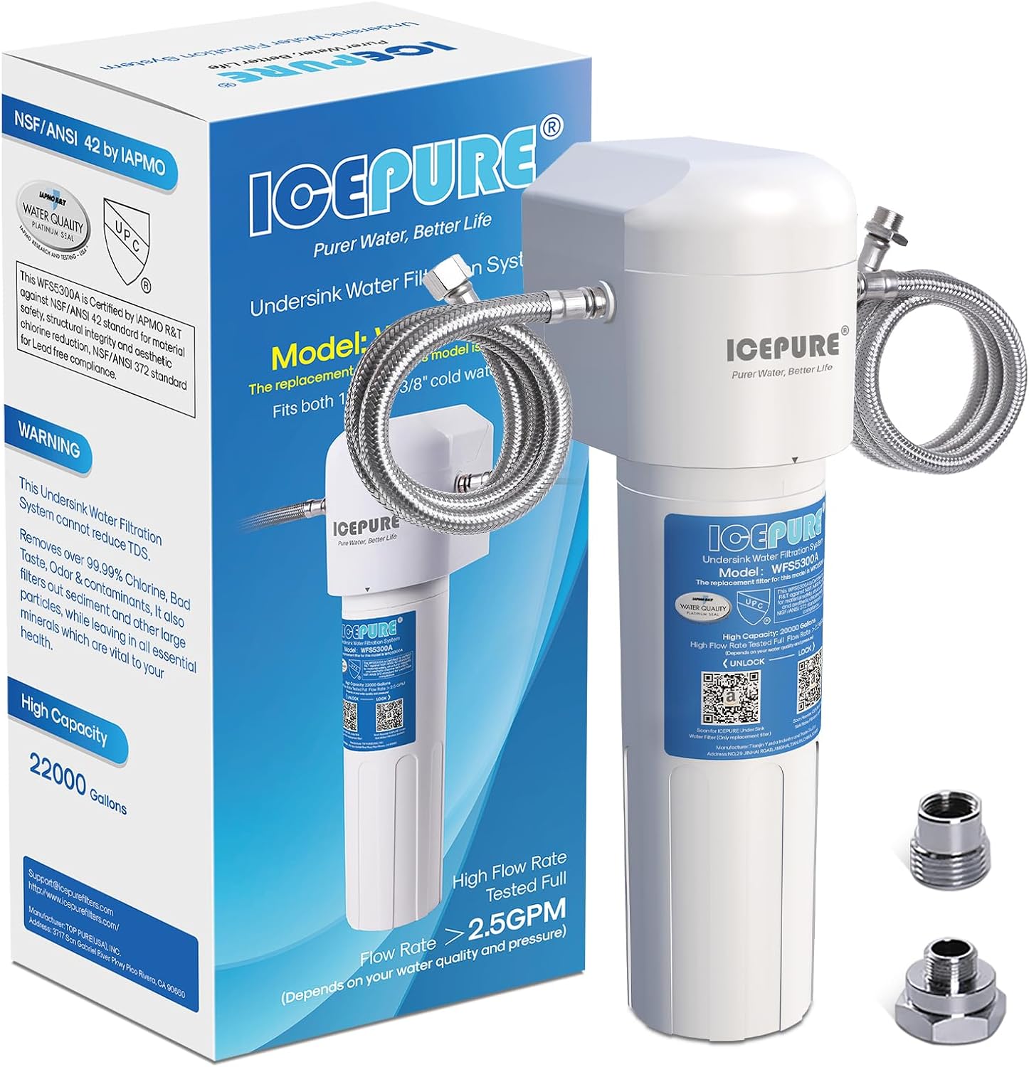 ICEPURE Under Sink Water Filter System, 3 Years or 22000 Gallons Ultra High Life NSF/ANSI 42 Certified, Removes Heavy Metals,Chlorine,Direct Connect Under Counter Drinking Water System, USA Tech