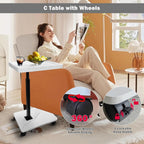 TV Tray Table,360° Swivel Height Adjustable TV Tray for Drink&Snack,Couch Tables That Slide Under,C Shaped End Table with Wheels,Small C Shaped Side Table Living Room&Bedroom-Square White