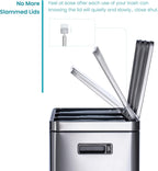 Home Zone Living 16 Gallon Large Kitchen Trash Can with Three Compartments for Recycling, Stainless Steel, Silver, 60 Liters Total
