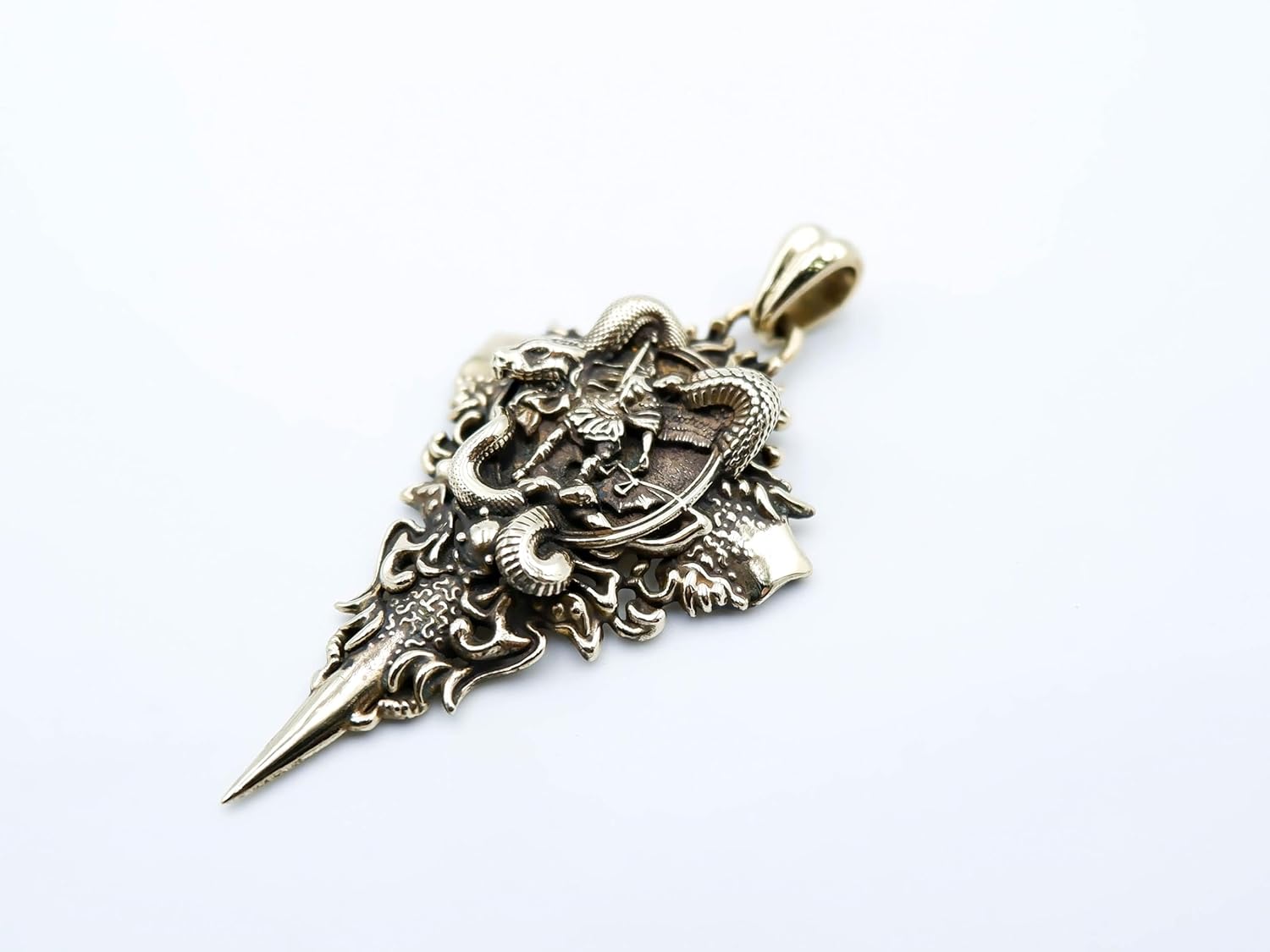 Saint Michael Pendant with Snake St Michael The Archangel Christian Brass Jewelry BR-636