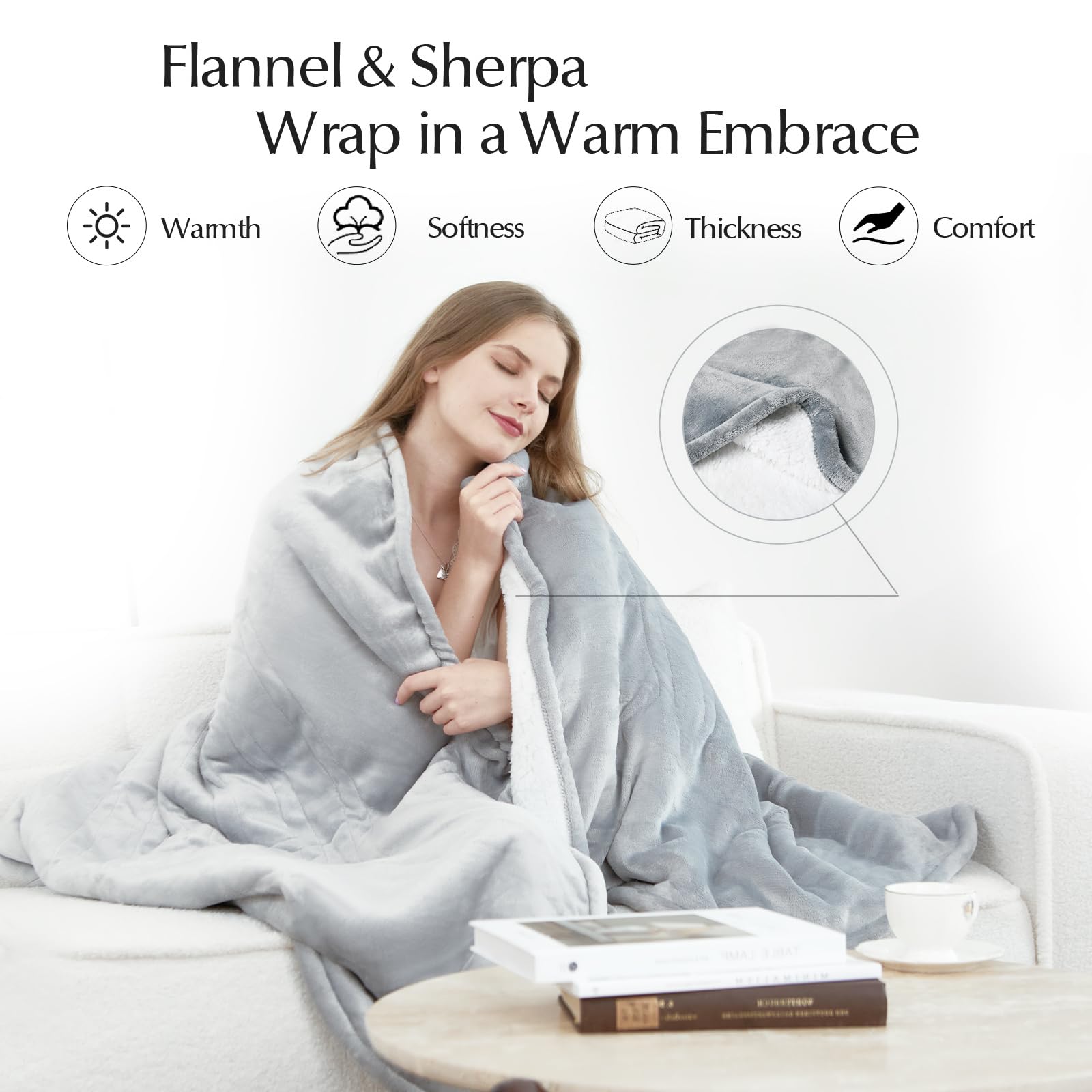 Heated Blanket Throw Size, Soft and Cozy Electric Heating Blanket for Bed, Automatic Safety System 6 Heating Levels & 4 Hours Auto-Off, 50" x 60" Dark Grey