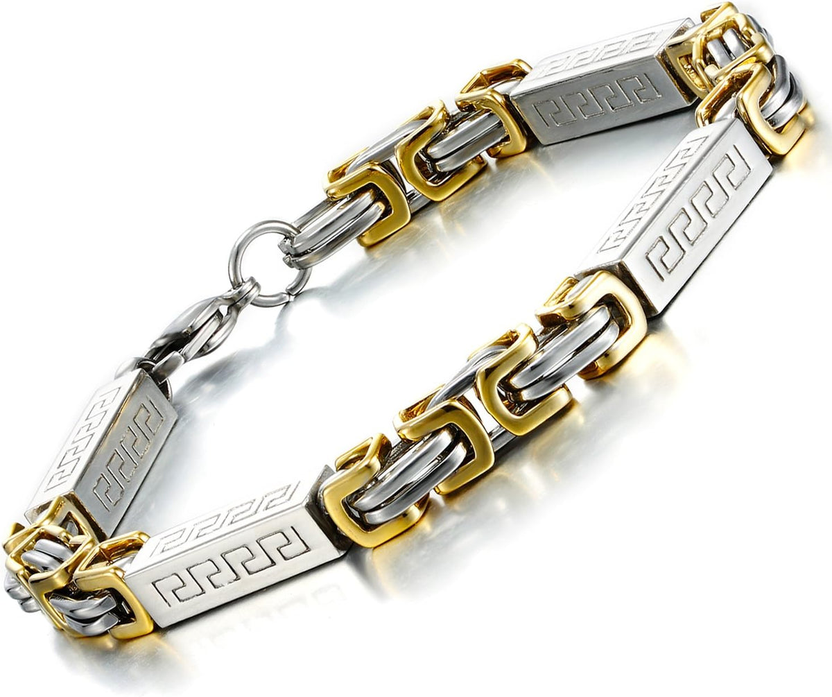 Urban Jewelry Impressive Men's Stainless Steel Bracelet Byzantine Chain, Gold Silver, 9 Inch