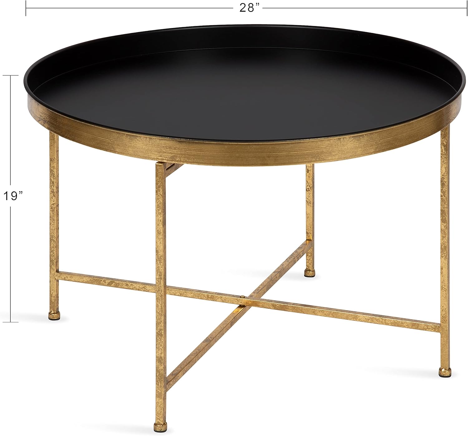 Kate and Laurel Celia Modern Round Coffee Table; 28 x 28 x 19; Black and Gold; Coffee Table for Living Room Decor; Storage; and Display