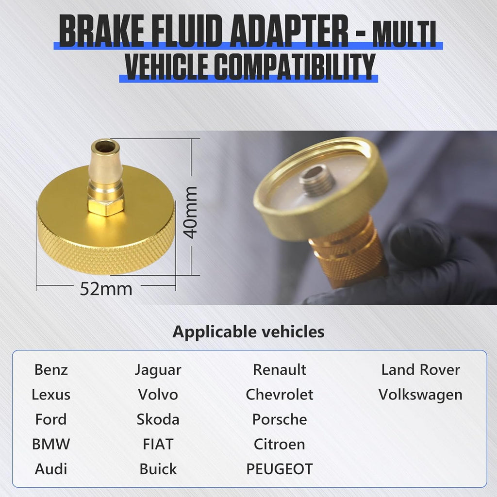 BELEY Brake Bleeder Kit 110V Brake Fluid Bleeder Machine Kit Adjustable 0.7-2.5 Bar Pressure & Flow Microcontroller System for Single User Includes 52MM Master Cylinder Adapter & Oil Bottle