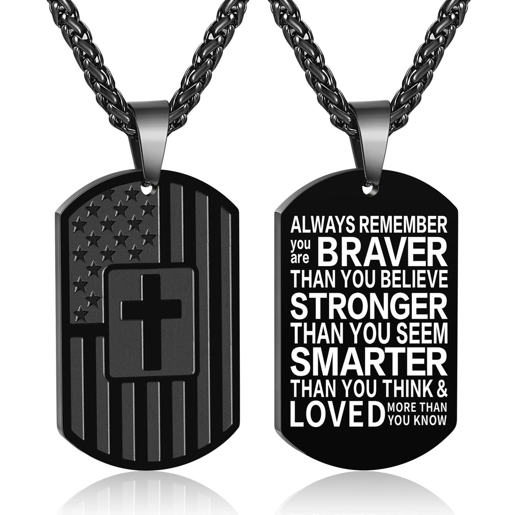 DuoDiner Graduation Gifts-American Dog Tag Necklace Bible Verse Pendant, First Communion Baptism Confirmation Religious Graduation Gifts for Him Boys Men Kids Teens Dad