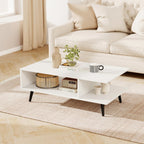 GOFLAME Wood Coffee Table, 2-Tier Mid Century Modern Center Table with 2 Open Storage Compartments & Metal Legs, Rectangular Accent Tea Tables for Living Room, Home Office, Apartment (Rustic Brown)