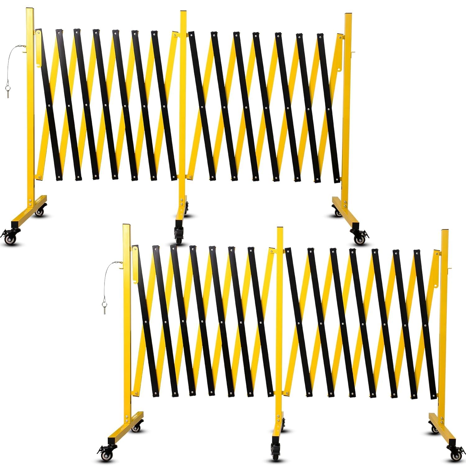 11 Traffic Barricade with Casters, Metal Expandable Barricade, Folding Security Gate, Retractable Fence Outdoor Barricade Fence for Construction Area, Traffic Control（2 Pack)