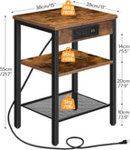HOOBRO Side Table with Charging Station and USB Ports, Small End Table for Small Space, 3-Tier Nightstand with Adjustable Shelf, for Living Room, Bedroom and Balcony, Rustic Brown BF112BZ01