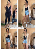 SHAPERIN Women One Piece Swimsuit Tummy Control Bathing Suits Sexy Deep V Neck Spaghetti Strap Push Up Swimwear Monokini Black S