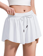 BOOPH Girls Flowy Shorts Athletic Butterfly Shorts Girls with Inner Pockets for Running Tennis White 9-10Y