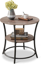 WLIVE Side Table, Round End Table with 2 Storage Shelves for Living Room, Bedroom, Nightstand with Steel Frame for Small Spaces, Accent Coffee Table, Greige