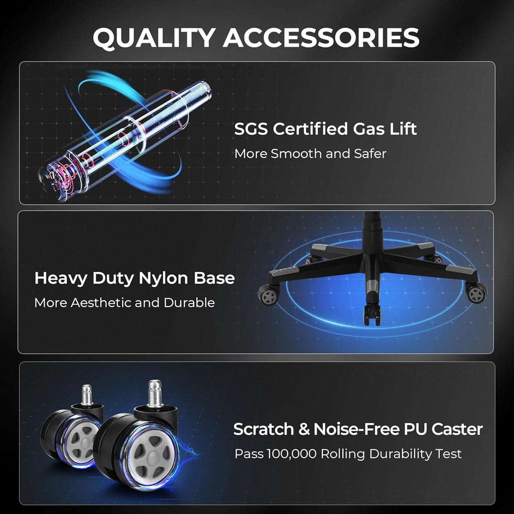 GTPLAYER Gaming Chair with Footrest, Big and Tall Computer Game Chair 350lb Racing Style, Ergonomic High Back Lumbar Support and Recliner, Moon Gray