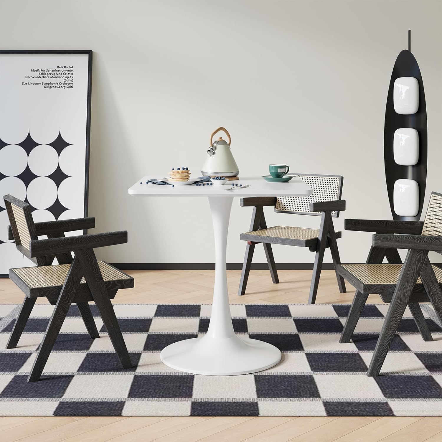 White Square Tulip Table for 2 Person, 24 Inch Small Dining Table with Pedestal Base for Two, Mid Century Modern Tulip Tables for Kitchen, Living Room, Cafe, Coffee, Office, Bistro, Pub, Bar, Wood Top