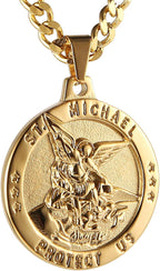 HZMAN St Michael The Archangel Catholic Medal Stainless Steel Amulet Pendant Necklace 22+2" Rolo Curb Chain