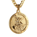 HZMAN St Michael The Archangel Catholic Medal Stainless Steel Amulet Pendant Necklace 22+2" Rolo Curb Chain