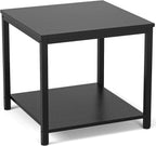 Homieasy Side Table 20 Inch Square, 2-Tier Coffee Tea End Table Nightstands for Sofa Couch Bed, Metal Wood Accent Modern Simple Industrial Style Side Table for Living Room Bedroom, Black