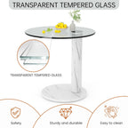 Hooseng Glass Round Coffee Table End Table, 22-Inch Modern Tempered Transparent Glass Top,Perfect for Living Room,Cafe,Home,and Office(White)