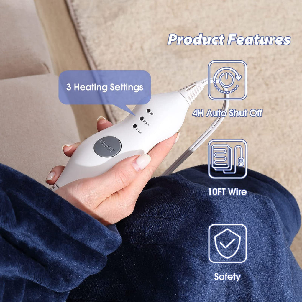 Manta Elétrica Tefici, Super Aconchegante e Macia, Flanela de 2 Camadas 50" x 60", Manta Aquecida com 3 Níveis de Aquecimento e Desligamento Automático em 4 Horas, Lavável na Máquina, Certificada ETL e FCC, Uso Residencial e Escritório, Cor Camelo