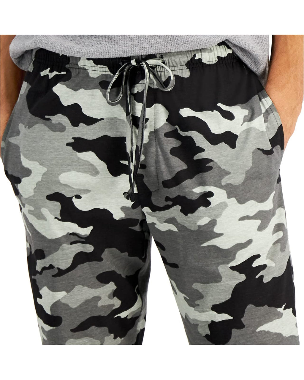 Hanes herre ComfortSoft bomuld trykte loungebukser, 31" skridtlængde, lommer, snøre/elastic talje, sort & grå camo, medium