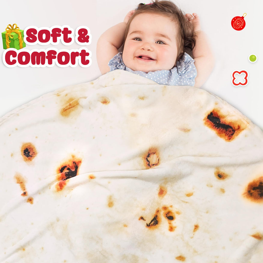 پتو پیچ تورتیلا بوریتوس جوربست برای بزرگسالان، کودکان و نوزادان، هدیه تولد، پتو دو رو با طرح غذا، هدیه خنده‌دار برای زنان، مردان و نوجوانان، پتو نرم فلانل تاکو 285 GSM (زرد، 47 اینچ)