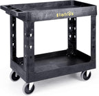 ELAFROS Heavy Duty Plastic Utility Cart 34 x 17 Inch - Work Cart Tub Storage W/Deep Shelves and Full Swivel Wheels Safely Holds up to 550 lbs - 2 Tier Service Cart for Warehouse,Garage, Cleaning