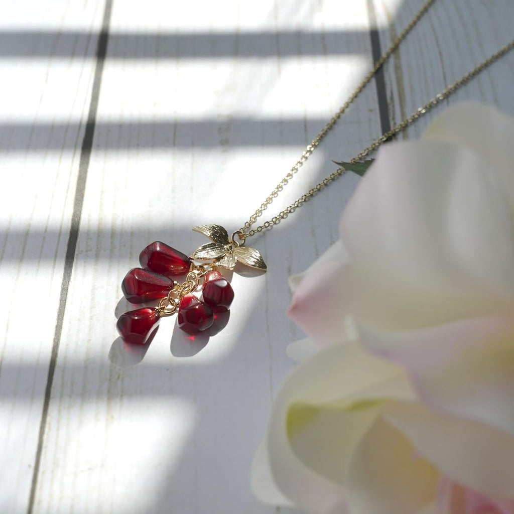 RainDesigns Custom Pomegranate Seed Necklace Make Your Own Gold Leaf Pomegranate Seed Fruit Necklace Handmade Personalized 14K Gold Plated DIY Gift For Women Girl