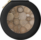 Petoskey Stone Printed Leather Jewelry Box, Black Round Jewelry Organizer for Earrings, Rings, Necklaces, Bracelets