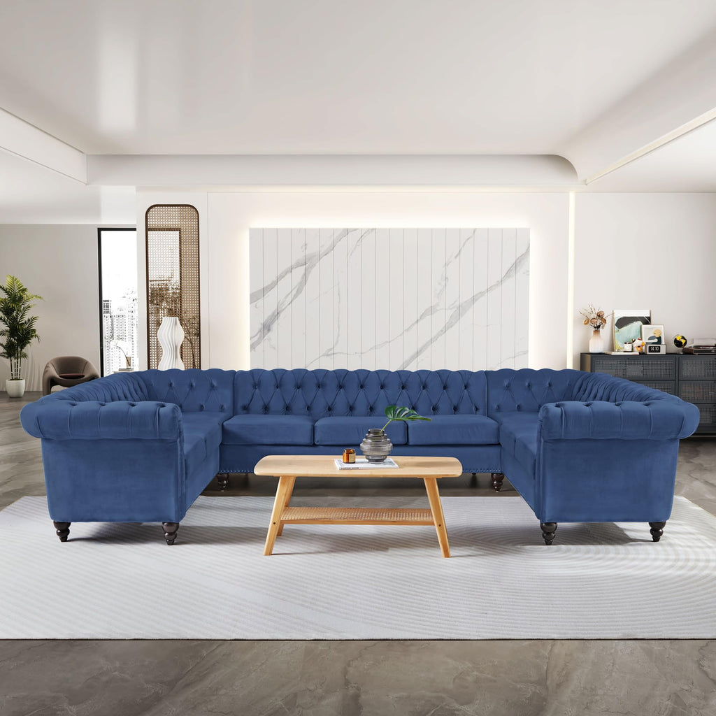 QHITTY L-Shaped Sofa, Sectional Chesterfield Leather Couch 5-Seater Upholstered Small Accent Tufted Sofa with Rolled Armrest and Nailhead Design for Living Room, Apartment, Office (Black)