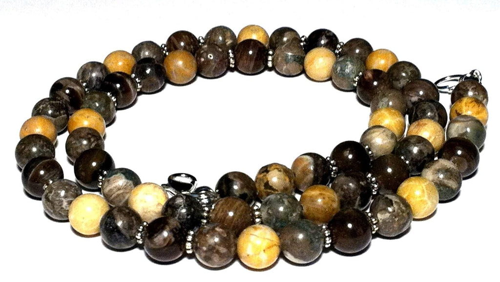 Brown coral necklace. Petoskey stone, agatized coral, fossil coral, petrified wood. Natural gemstone bead necklace. Handcrafted in Washington State.