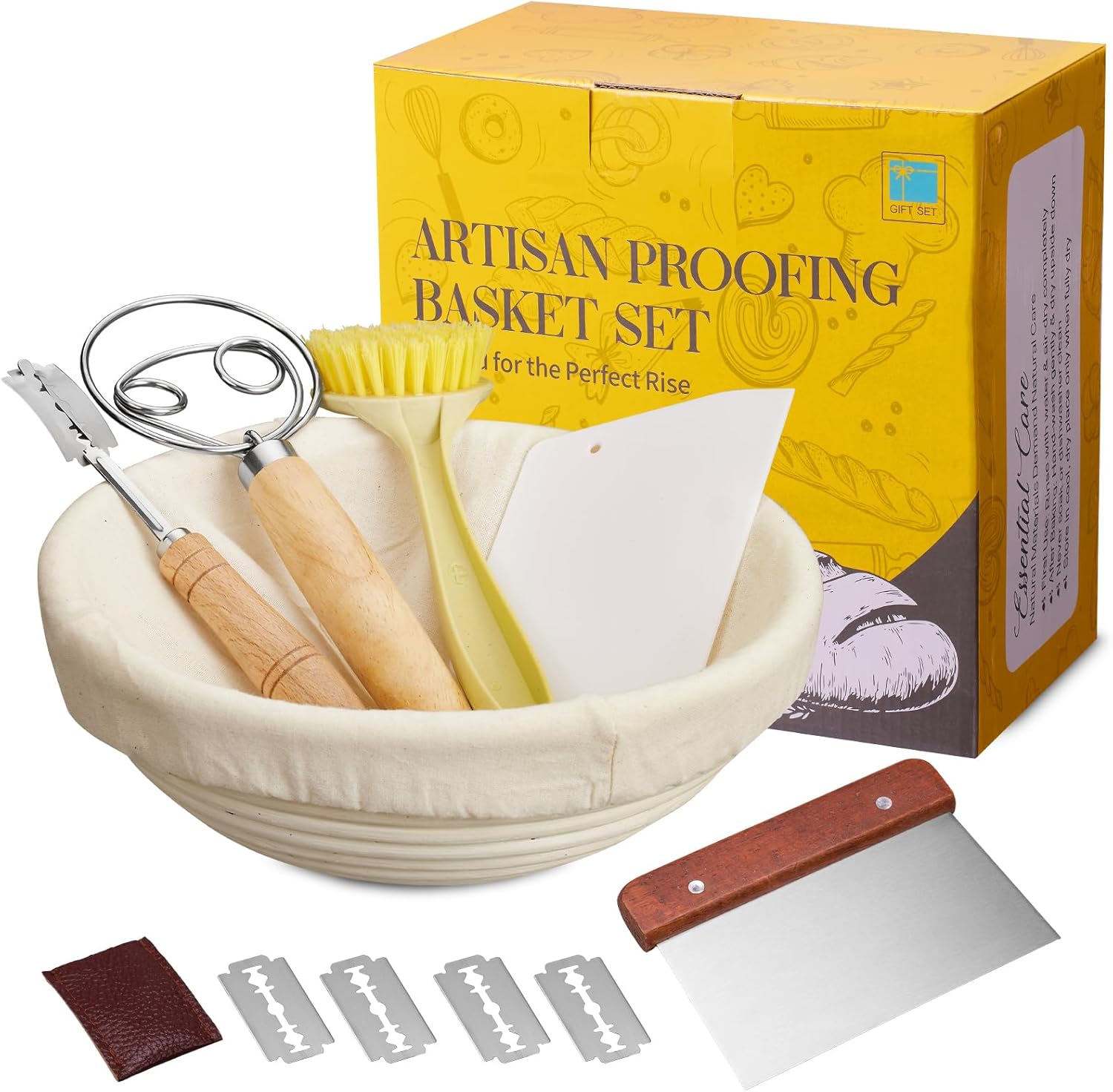 Banneton Bread Proofing Basket Banneton Basket Set Sourdough Proofing Basket Round Proofing Bowls Handmade Rattan Baskets and Liners (Round of 1 Gift Set)