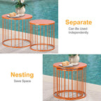 LEWIS&WAYNE Outdoor Side Table Set of 2, Metal Circle Accent End Tables for Balcony Backyard Garden Indoor Living Room, Durable Nesting Coffee Tables, 20”+16” Dia, Orange