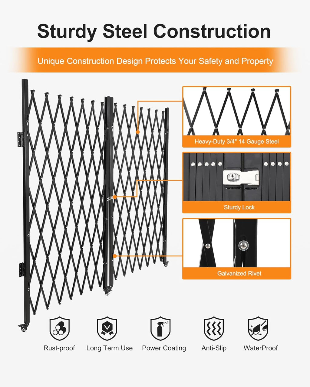 Double Foldable Security Gate 61" H x 122" W Aluminum Expandable Fence Portable Safety Barrier with Casters Retractable Driveway Gates 360°Rolling Barricade Gate Mobile Barricade Safety Barrier Black