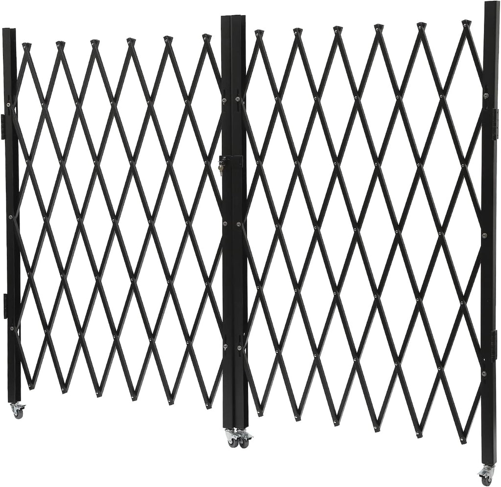 Double Folding Security Door, 5.25' H x 9.84' W Wall Mounted Scissor Gate - Iron & Aluminum Alloy Accordion Gate with 360 Rolling Barricade
