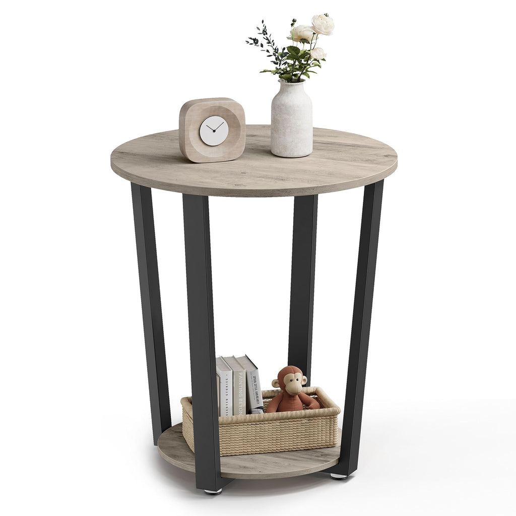 VASAGLE End Table, Round Side Table with Storage Shelf, Easy Assembly, Industrial Accent Furniture with Steel Frame, Rustic Brown and Black